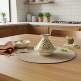 Slama Cream & Olive Gold Ceramic Tajine Set - 9 cm
