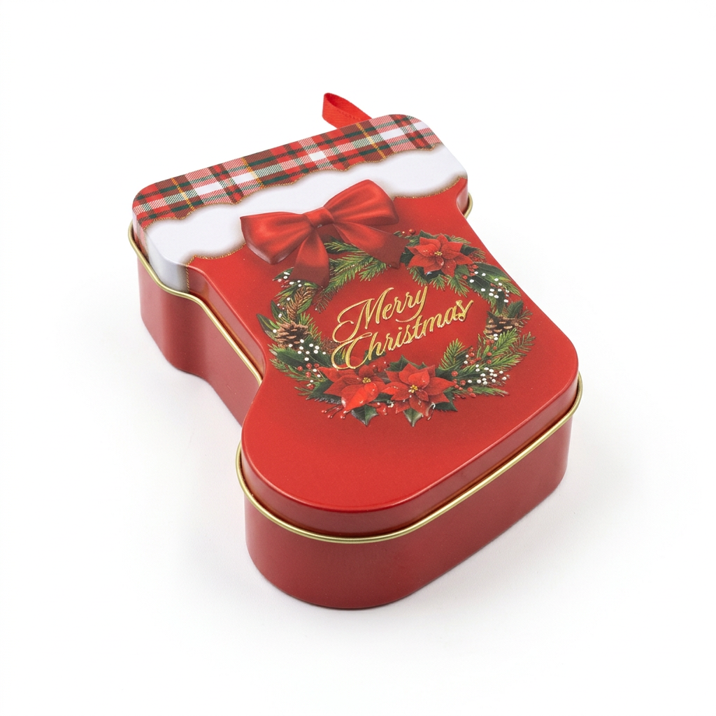 Metal Christmas Stocking Candy Box Red - 12cm
