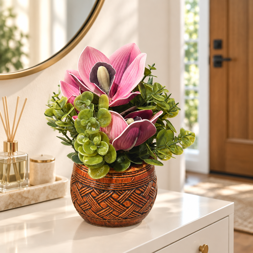 Artificial Flower Plant with Ceramic Pot - 20cm
