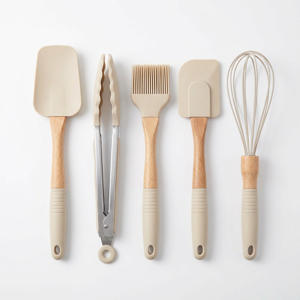 Yuniverse 5-Piece Silicone & Wooden Kitchen Tools Set Beige