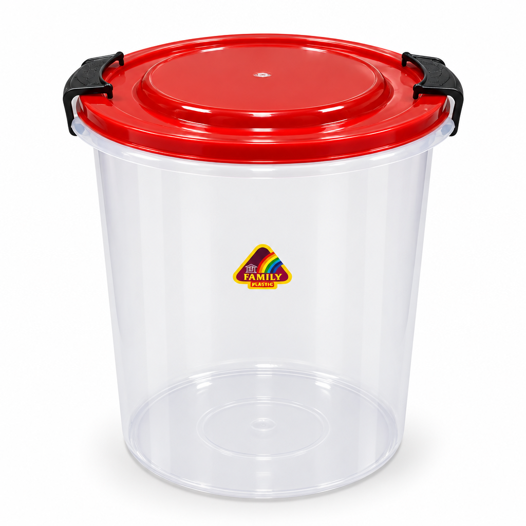 Family Plastic Storage Basket with Locking Lid - 25Litres - Green / Red / Blue