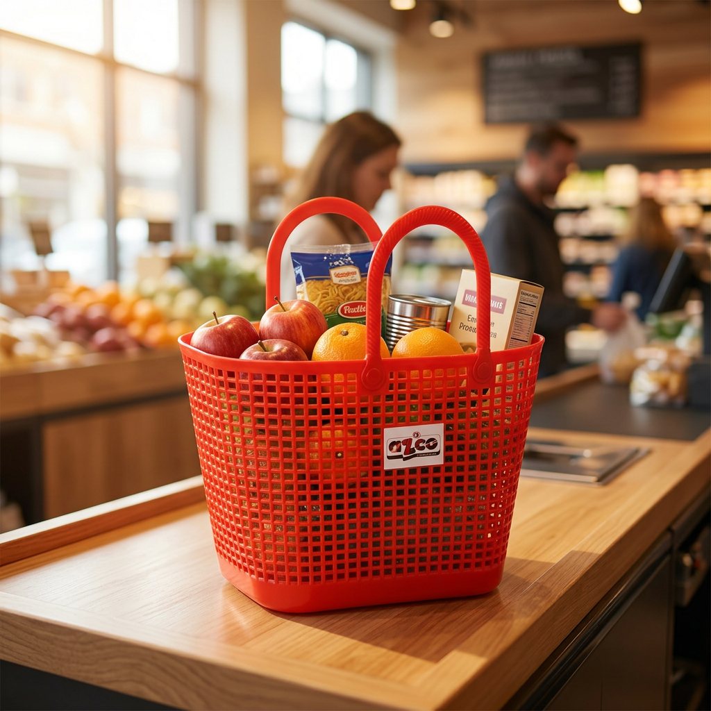 Azco Plastic Shopping Basket with Handles Red –  33×17cm