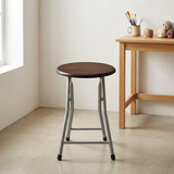 Wooden & Metal Folding Stool Brown & Silver – 30×45cm