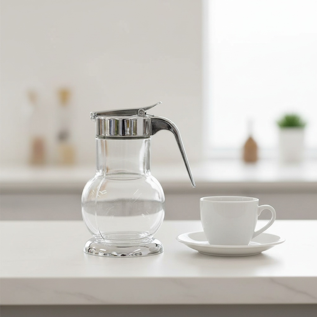 Clear Glass Sugar Pot with Silver Plastic Handle and Lid - 15 cm
