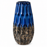 Ceramic Flower Vase Blue with Textured Beige - 32cm