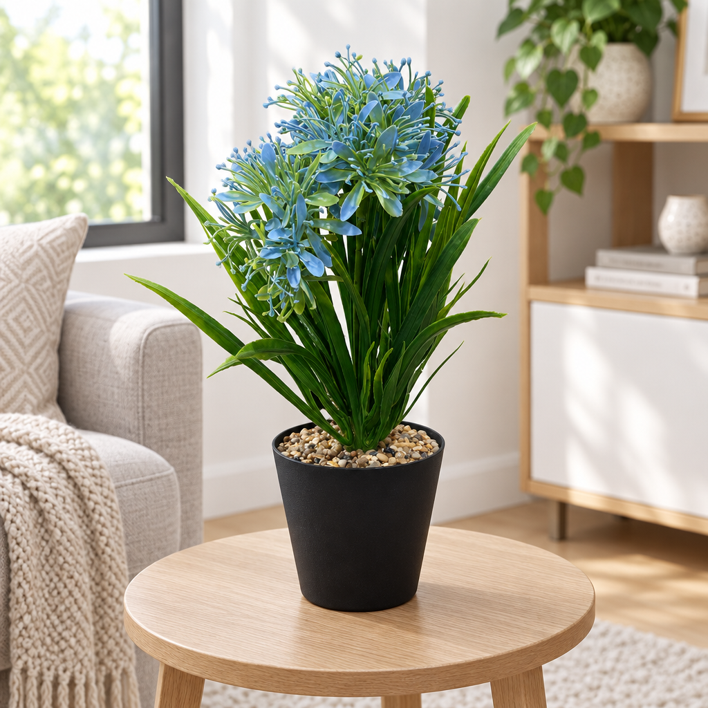 Zeem Artificial Flower Plant in Black Plastic Pot - 28cm