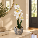 Artificial Orchid Flower Plant with Ceramic Pot White  – 40cm
