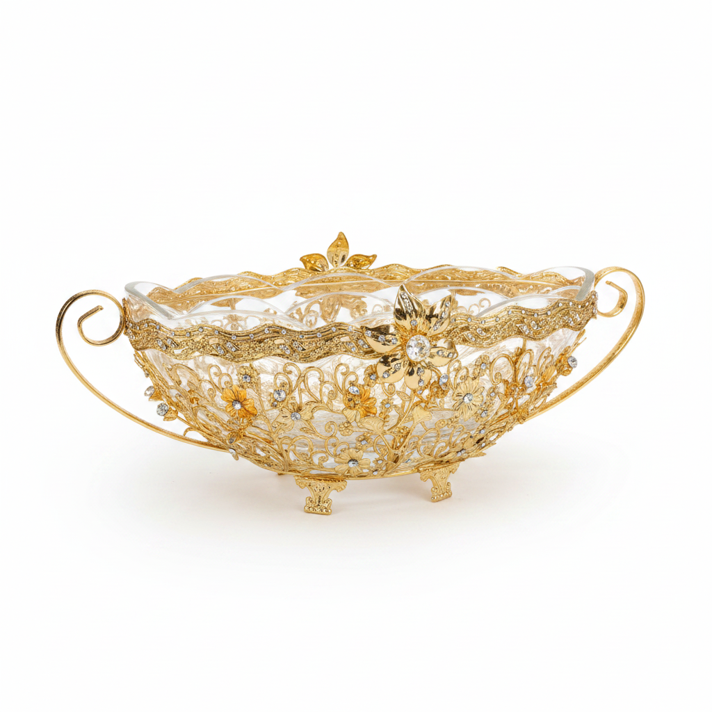 Future Star Metal & Glass Fruit Basket Gold - 35×15cm