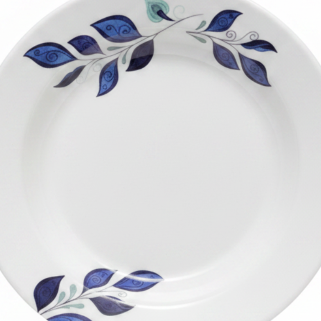 Henlee White & Blue Melamine Deep Plate - 7 Inch
