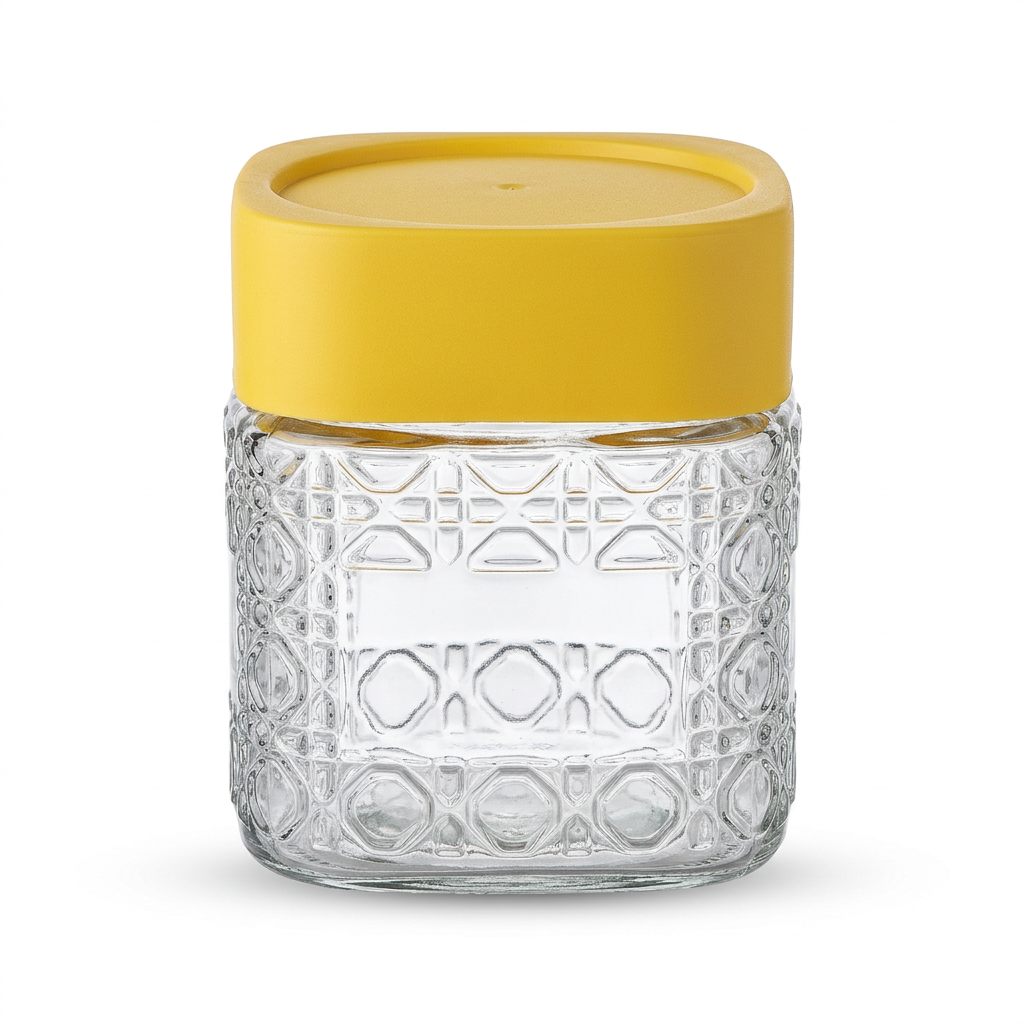 Glass Jar with Yellow Plastic Lid - 500ml