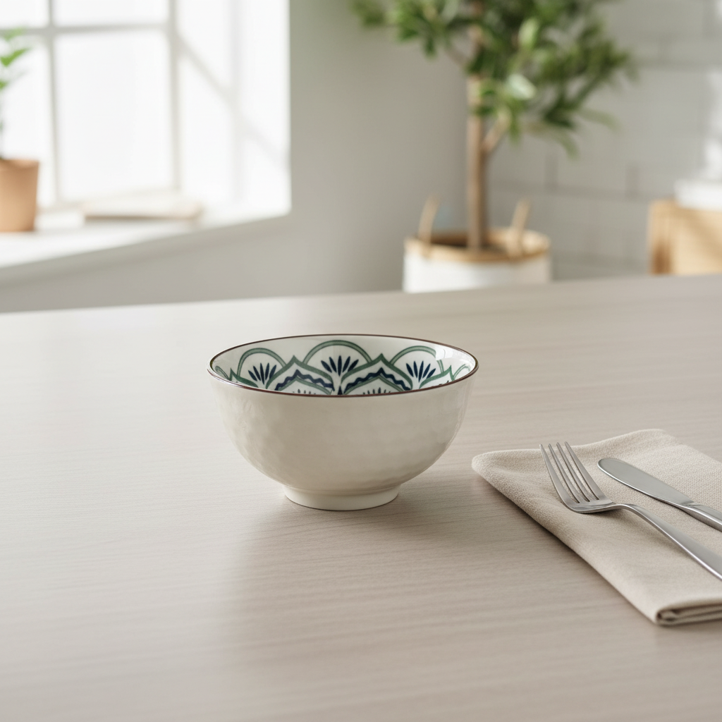 Ceramic Bowl Cream & Navy Blue Patterned - 12cm