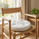 Round Rose Print Tufted Cushion White & Grey - 40cm