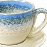 Ceramic Cup and Saucer Set Cream & Blue - 300ml