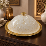 Koozie Metal Serving Tray with Acrylic Lid Gold & White  – 38×20cm