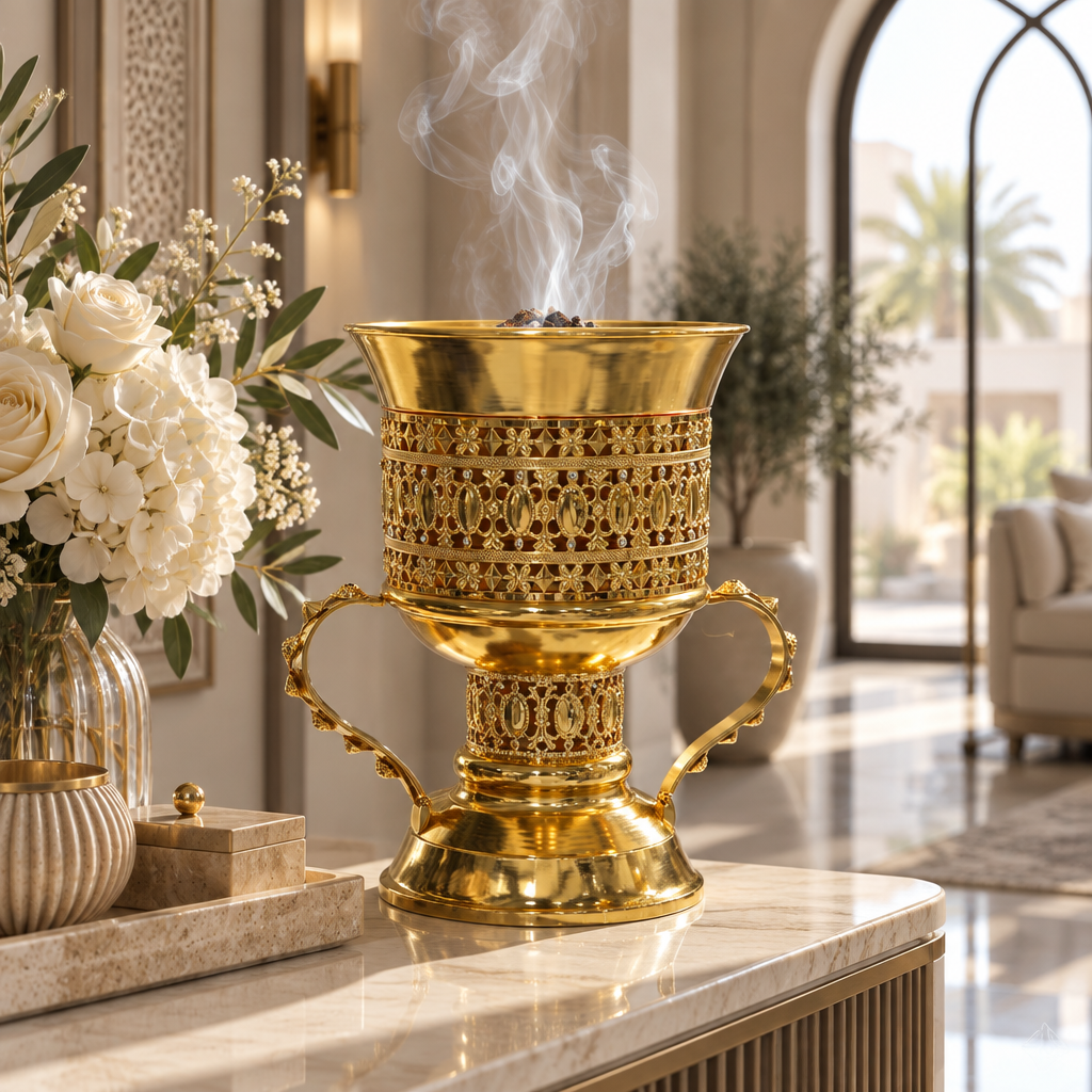 Metal Incense Burner with Handles Gold – 33×25cm