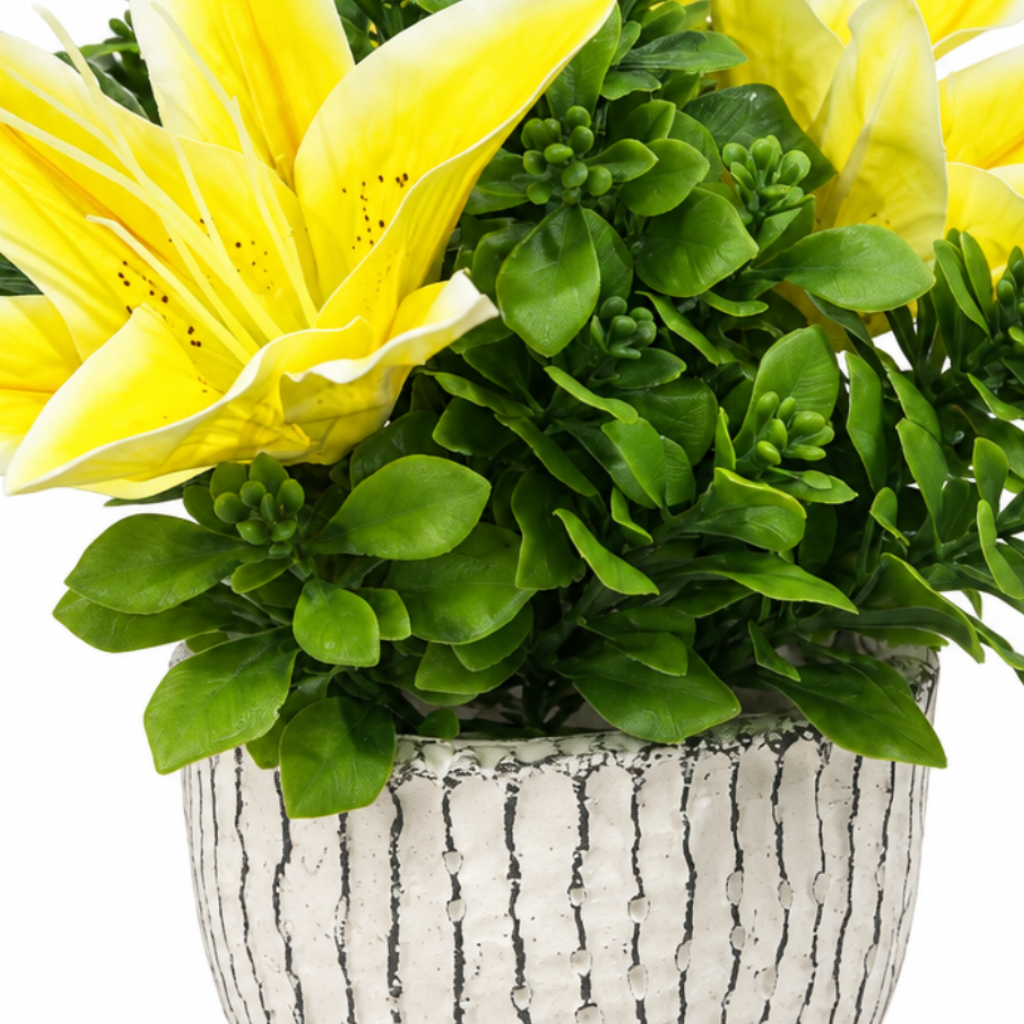 Artificial Lily-Style Flower Plant Ceramic Pot Yellow – 23cm