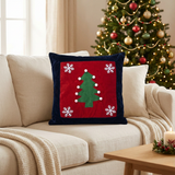 Christmas Tree & Snowflake Cushion Navy Blue & Red - 40×40cm