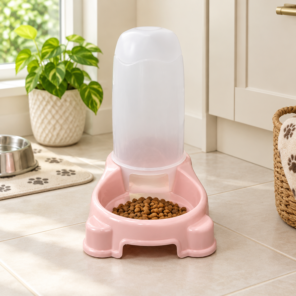 Plastic Pet Food Feeder Pink - 25×25cm