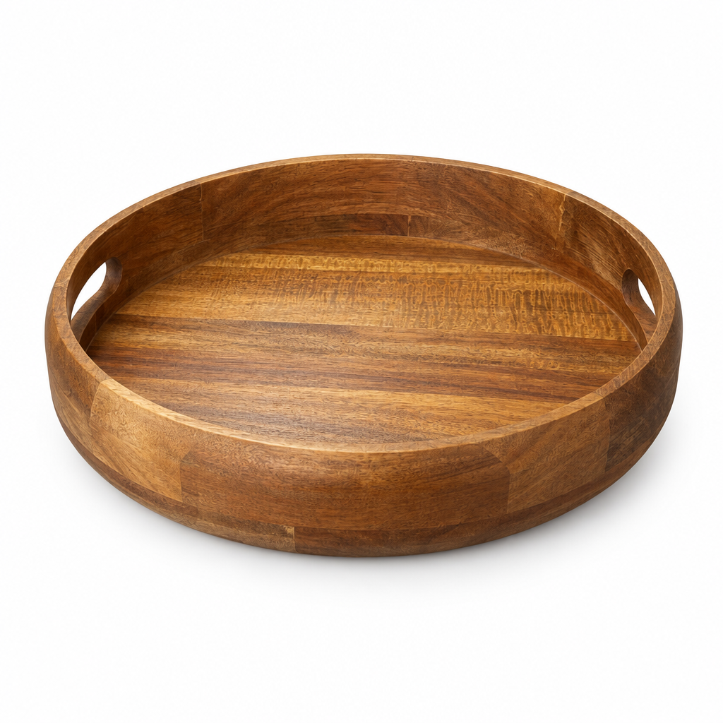 Luhpar Round Wooden Tray with Cutout Handles –  30cm
