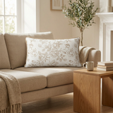 Rectangular Floral Cushion Ivory & Beige - 28×50cm