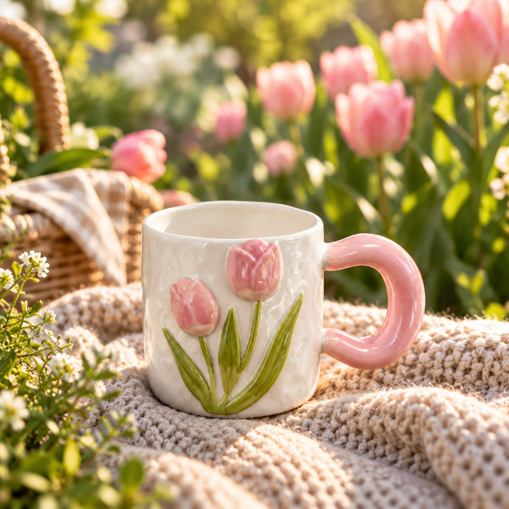 Ceramic Mug with Pink Handle – 400ml