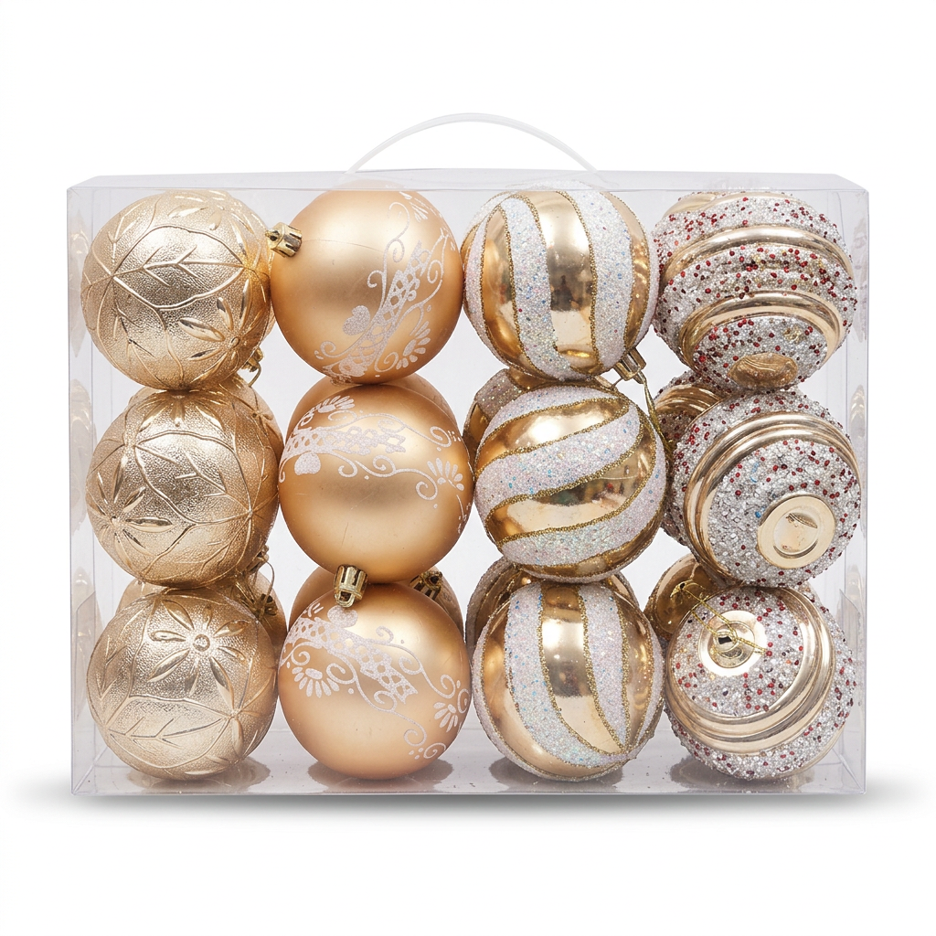 Plastic Christmas Décor Balls 24-Piece Set Champagne Gold - 6cm