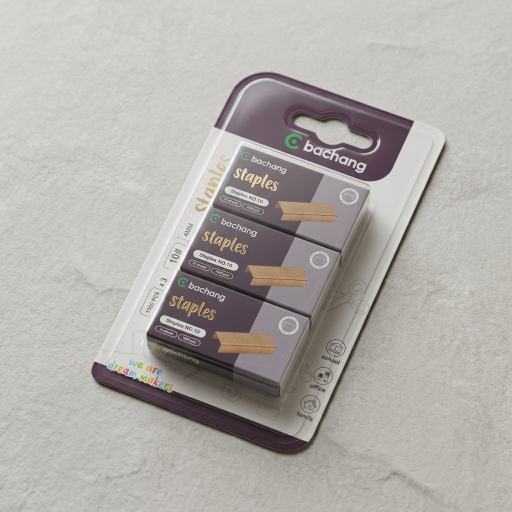 Bachang No. 10 Staples, 4 mm, 3 Boxes of 1,000 Pieces