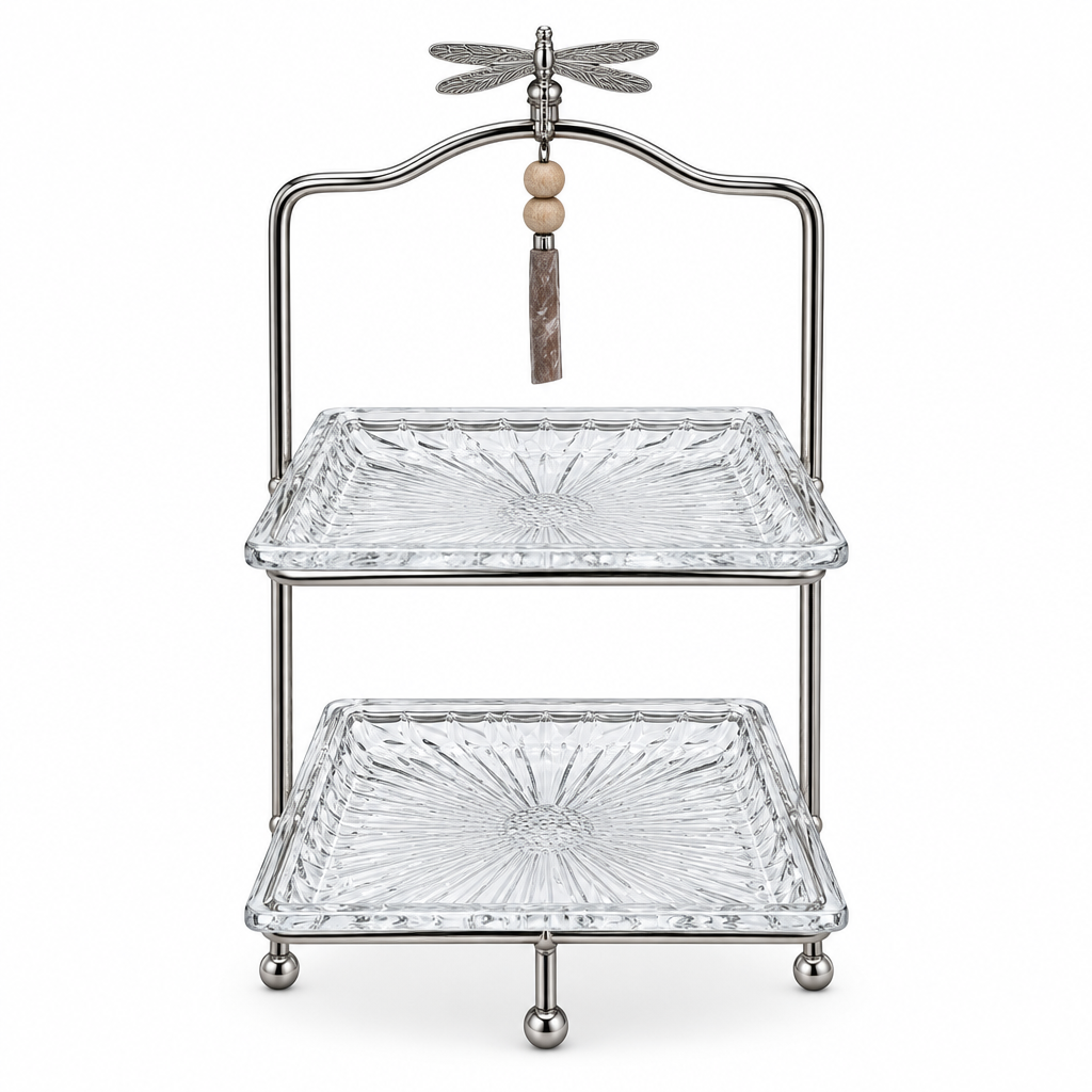 2-Tier Glass Candy Tray with Stand - 18×38cm