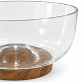 Danny Home Glass Salad Bowl with Wooden Base - 24cm