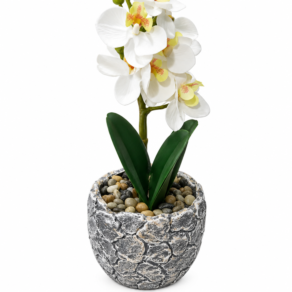 Artificial Orchid Flower Plant with Ceramic Pot White  – 40cm