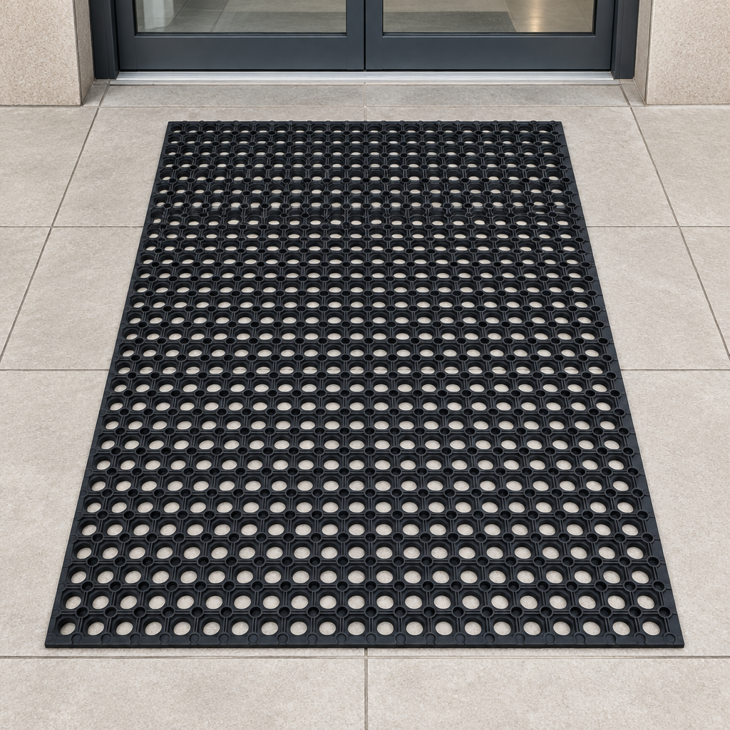 Black Rubber Mat with Open-Hole Design, 100 × 150 cm