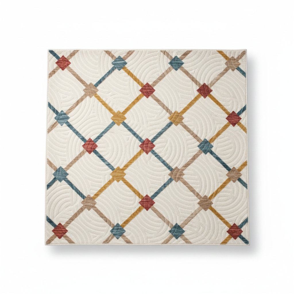 Anti-Slip Carpet Cream Geometric Pattern