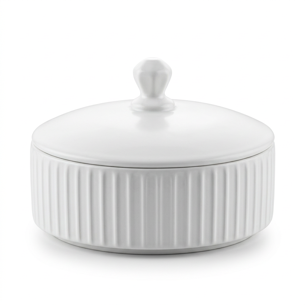 Hamid Ceramic Candy Pot with Lid White - 18cm