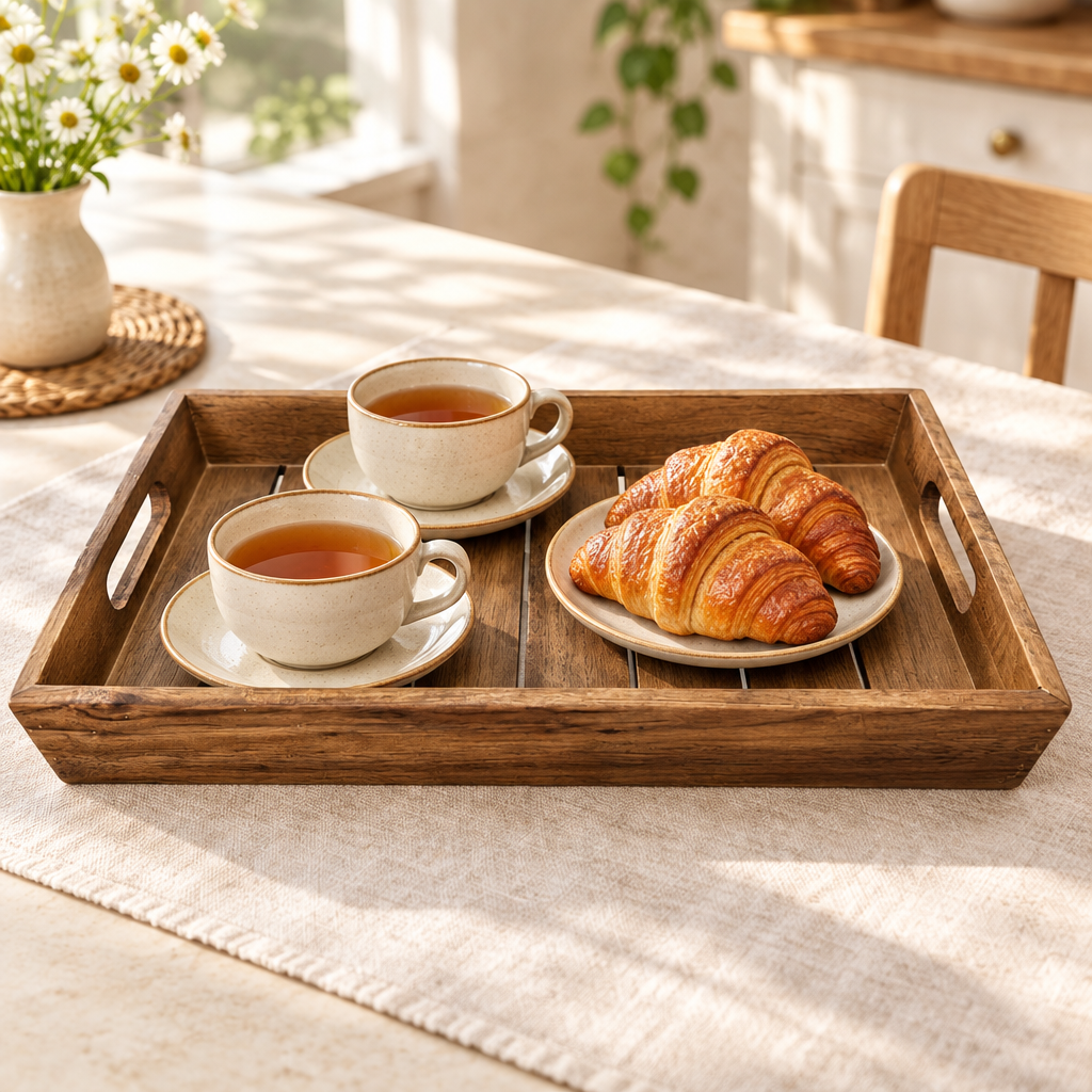 Luhpar Rectangular Wooden Serving Tray with Cutout Handles - 45×30cm