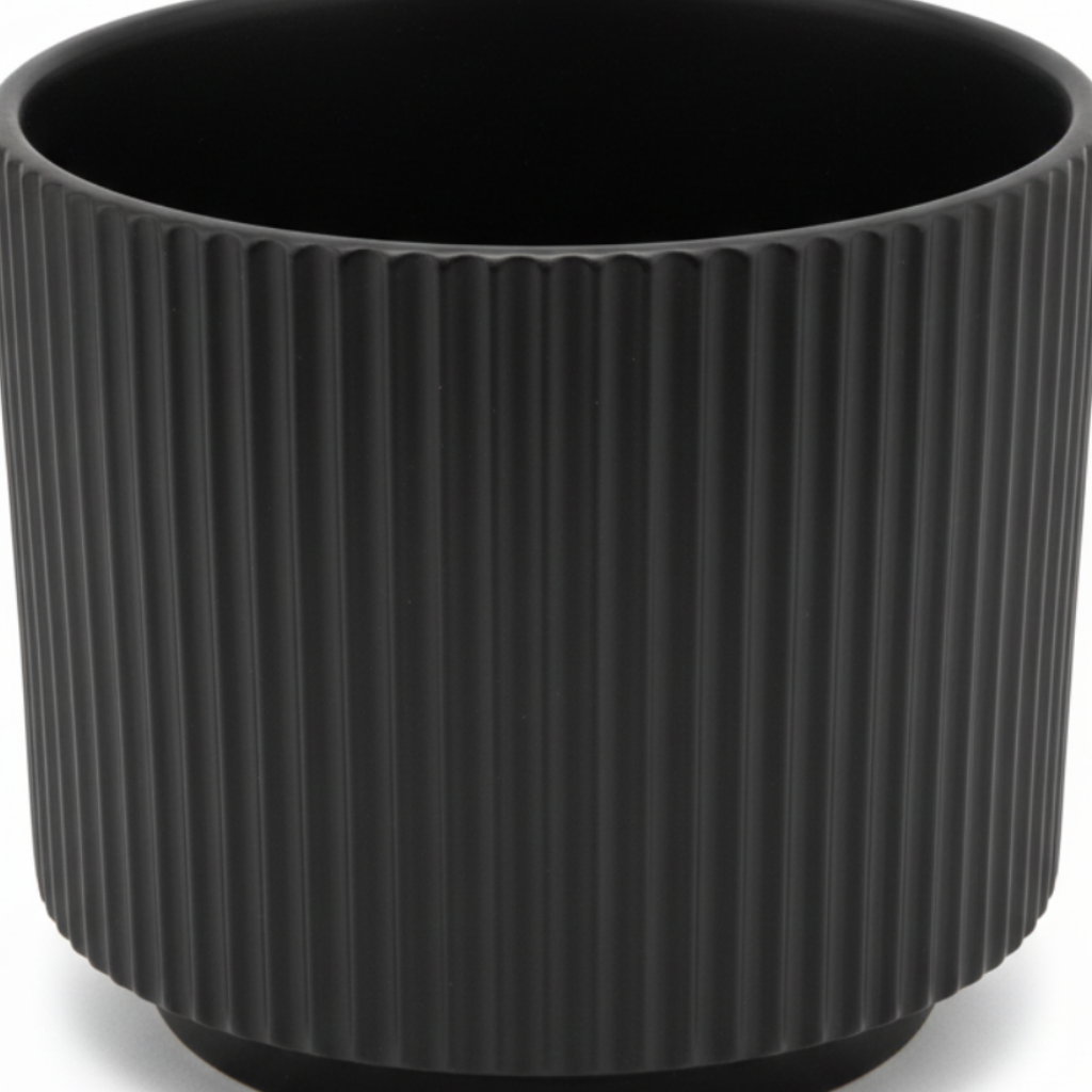 Ribbed Ceramic Vase - 18×25cm - Black / Green