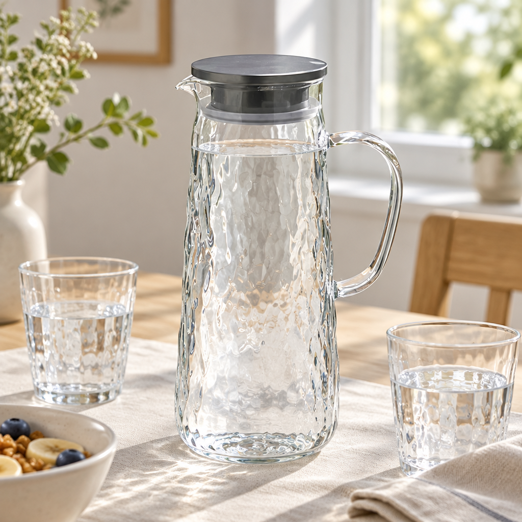 Diamonds Textured Glass Jug with Lid – 1.4 Litres