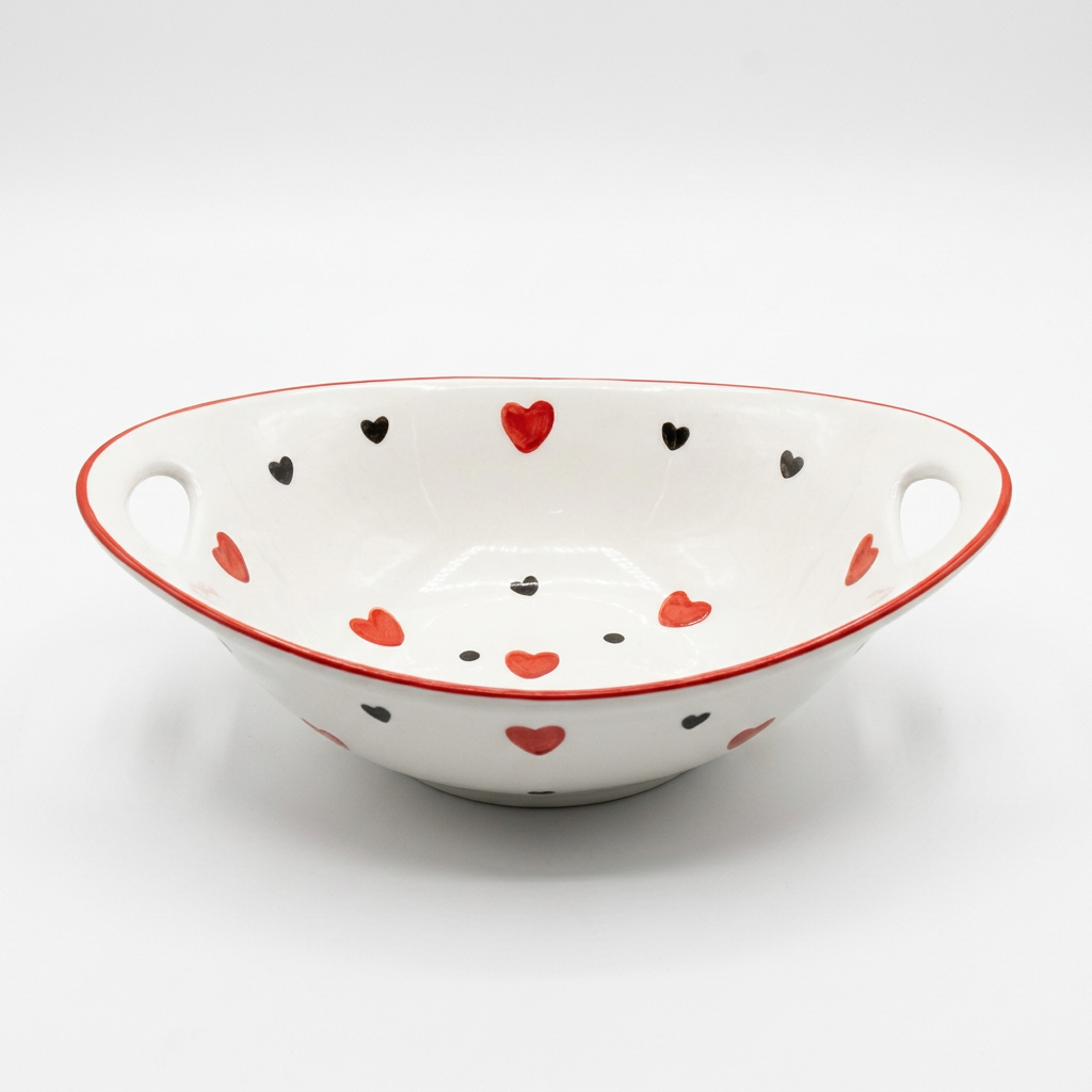 Ceramic Oval Bowl with Handles White - 23x15cm