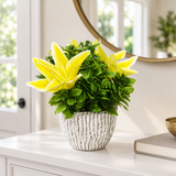 Artificial Lily-Style Flower Plant Ceramic Pot Yellow – 23cm