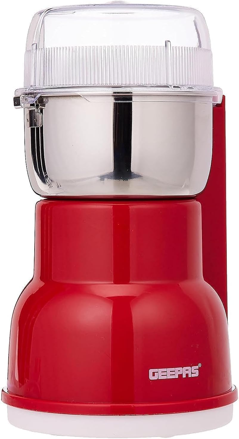 Geepas 150W Electric Coffee Grinder - Stainless Steel Blade |Stainless Steel Cup for Grinding, GCG5440 Overheat Protection | Removable Steel Bowl