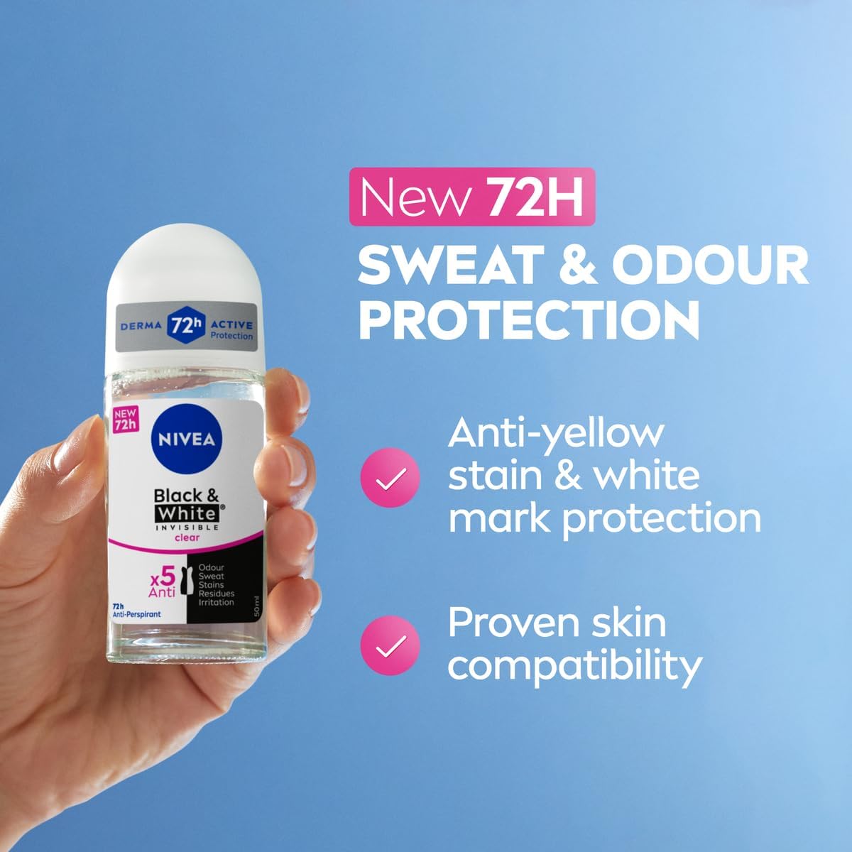 Nivea Black & White Invisible Clear Roll-On Antiperspirant – 50ml