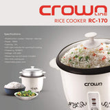 Crownline RC-170 Rice Cooker with Steamer – 1.8L, 700W