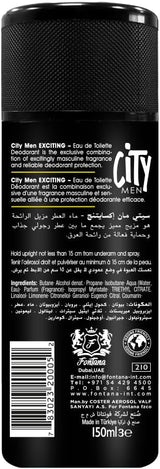 City Men Exciting Eau de Toilette Deodorant Body Spray – 150ml