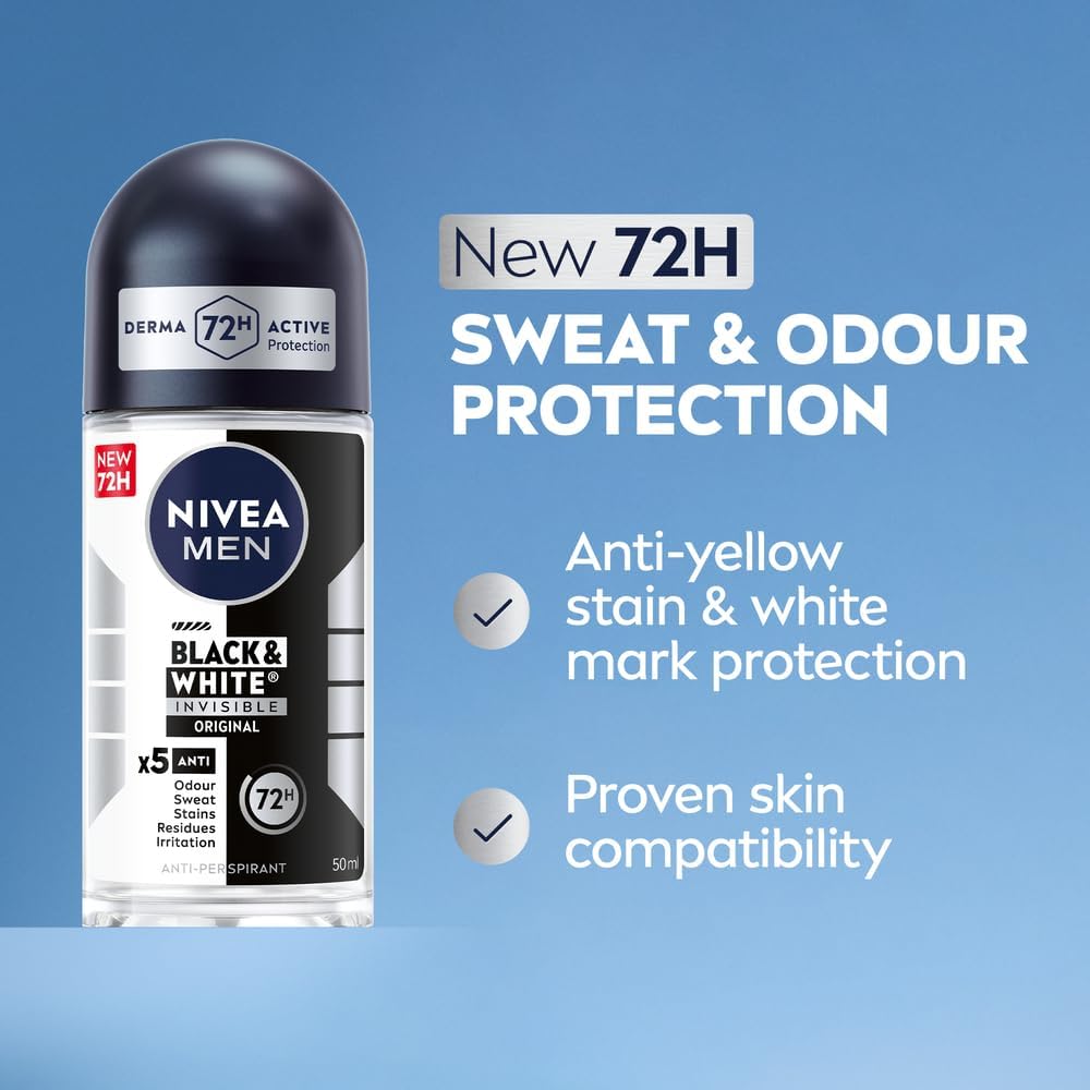 Nivea Men Black & White Invisible Original Roll-On Deodorant – 50ml