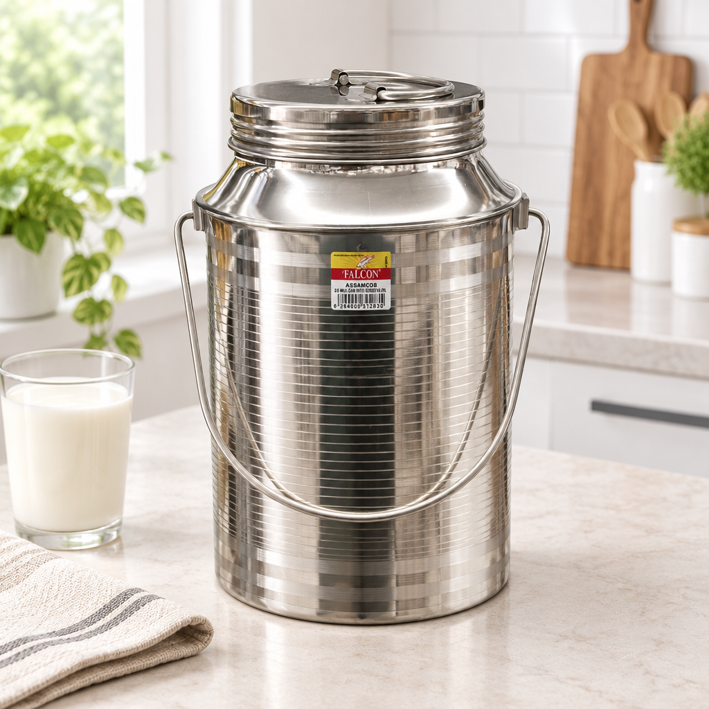 Falcon Stainless Steel Milk Can with Lid & Carry Handle – 8 Litres