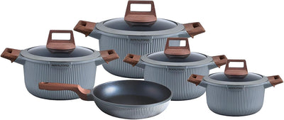 Royalford Mr. Chef 9-Piece Marble-Coated Die-Cast Aluminium Cookware Set – Grey, RF13259