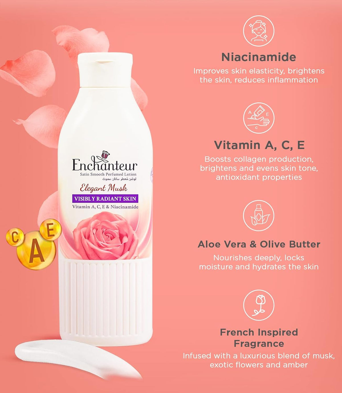 Enchanteur Satin Smooth Elegant Musk Lotion - 250ml