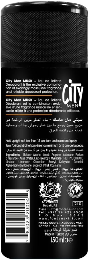 City Men Musk Eau de Toilette Deodorant Body Spray – 150ml