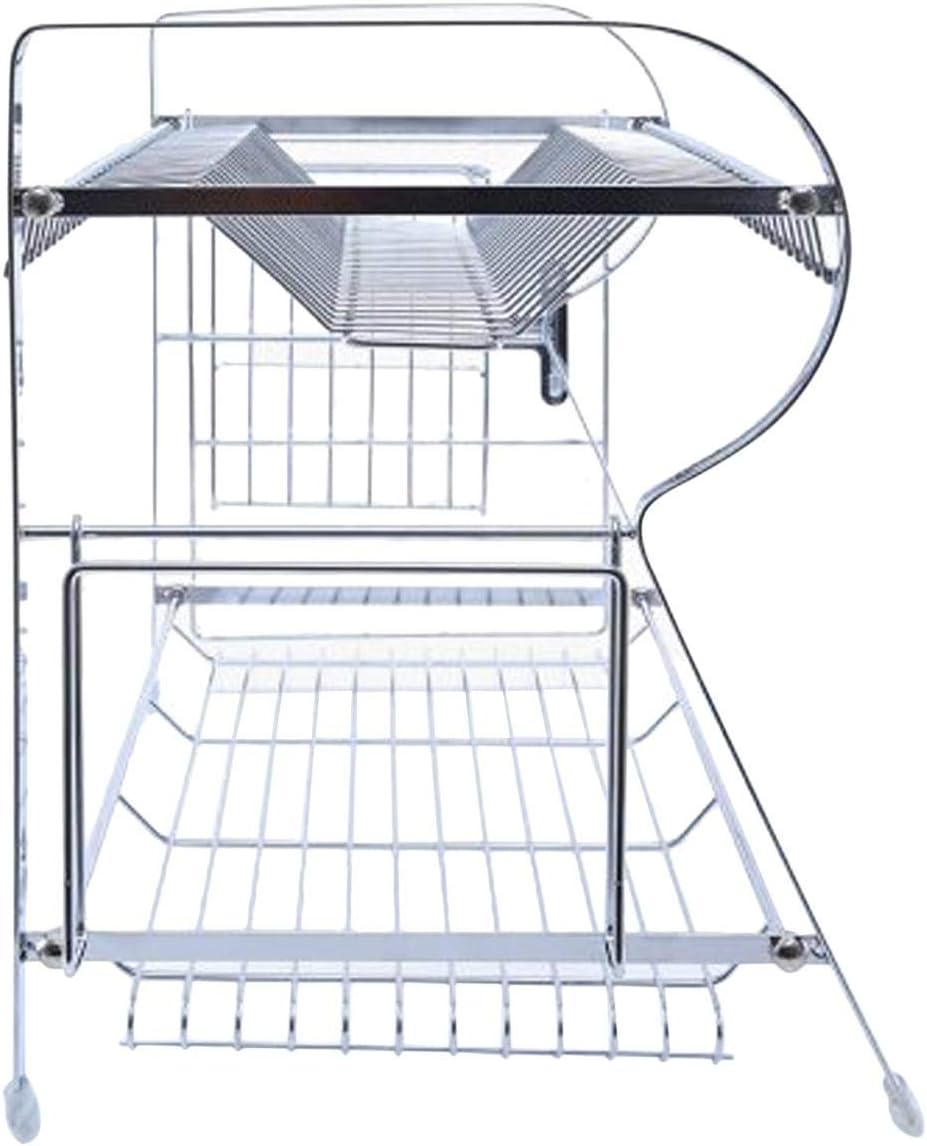 ROYALFORD RF2565 Dish Drying Rack with Plastic Tray – 2-Tier Stainless Steel Kitchen Organizer, 625 x 278 x 341 mm, Silver