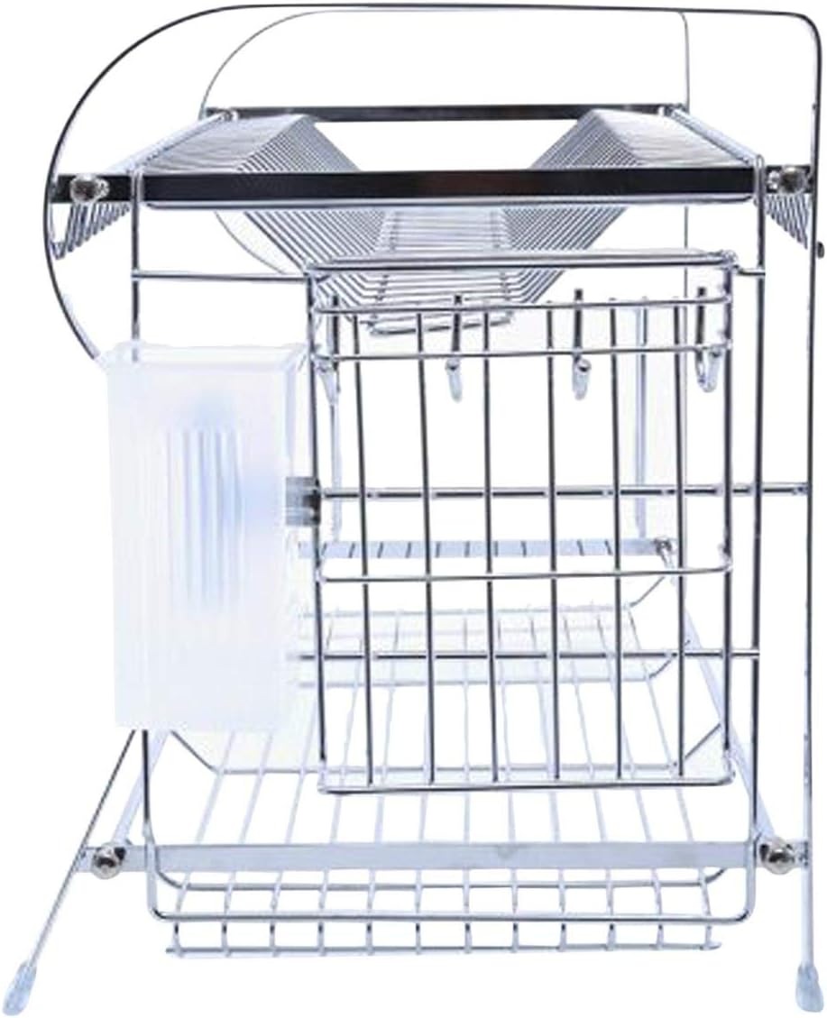 ROYALFORD RF2565 Dish Drying Rack with Plastic Tray – 2-Tier Stainless Steel Kitchen Organizer, 625 x 278 x 341 mm, Silver