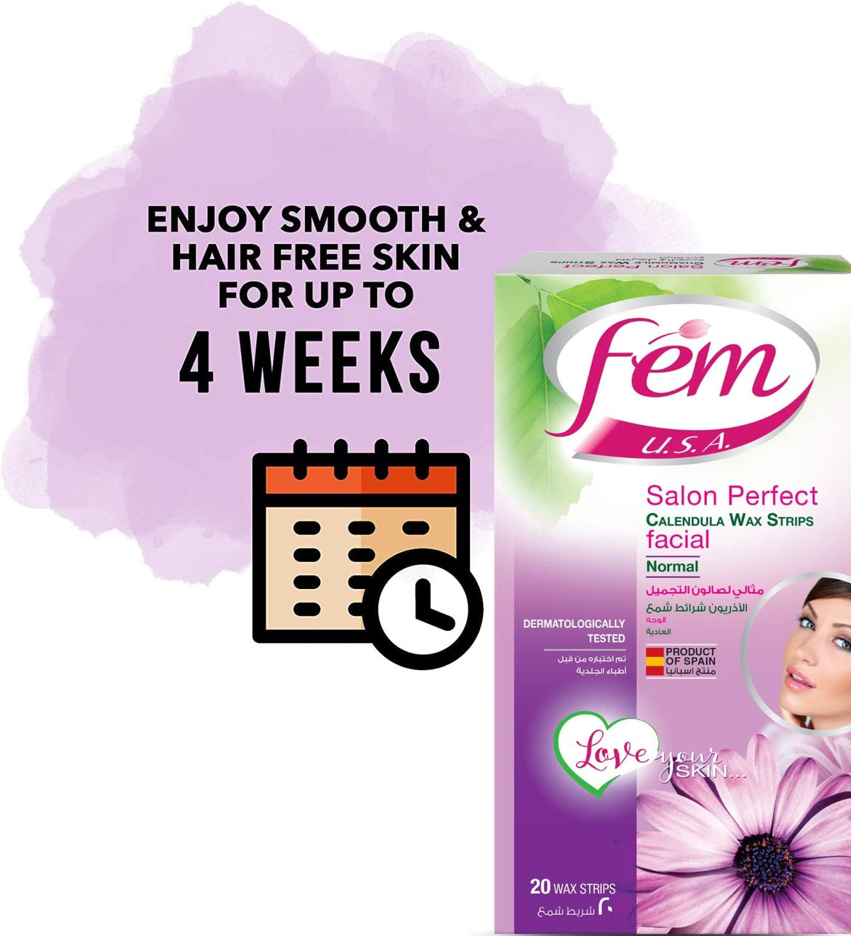 Fem Facial Wax Strips For Normal Skin With Free Post-Wax Skin Wipes - 20 Strips
